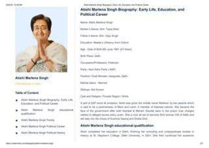 Atishi Marlena Singh Member of Legislative Assembly Government of