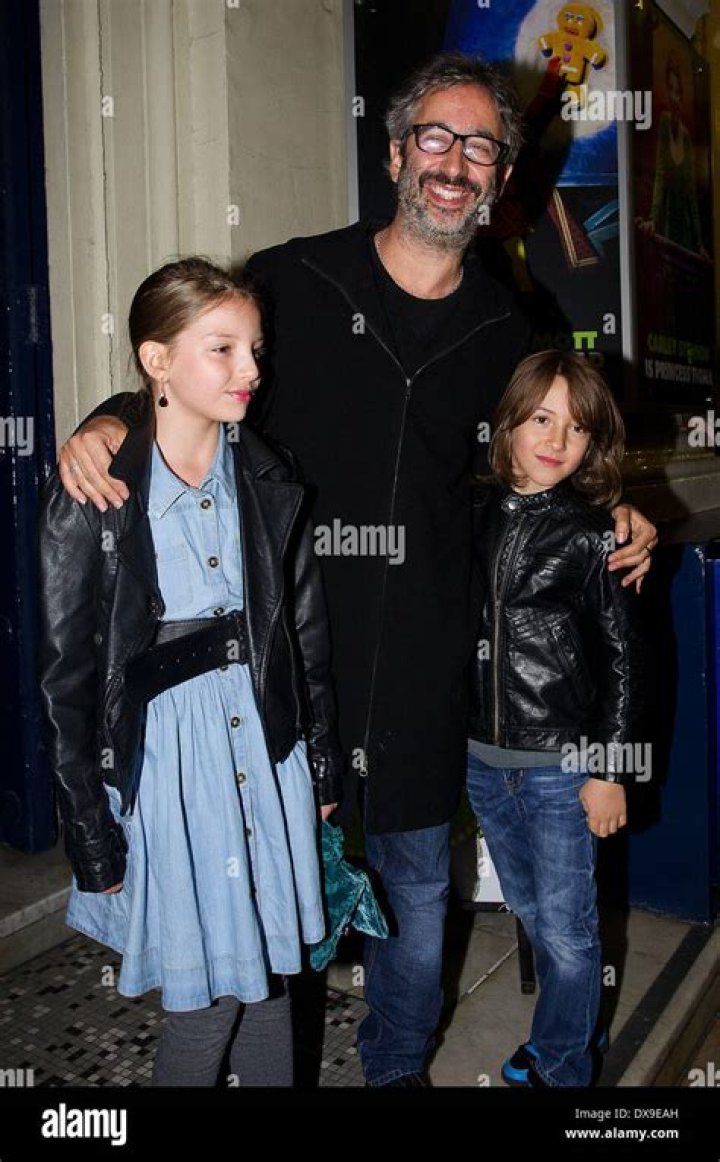 David Baddiel arrives with children Dolly Loveday and son Ezra Beckett