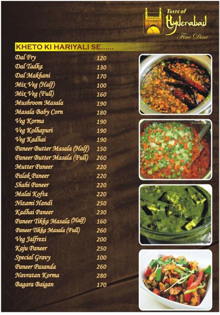 Menu of Taste Of Hyderabad, Dhole Patil Road, Pune Dineout discovery