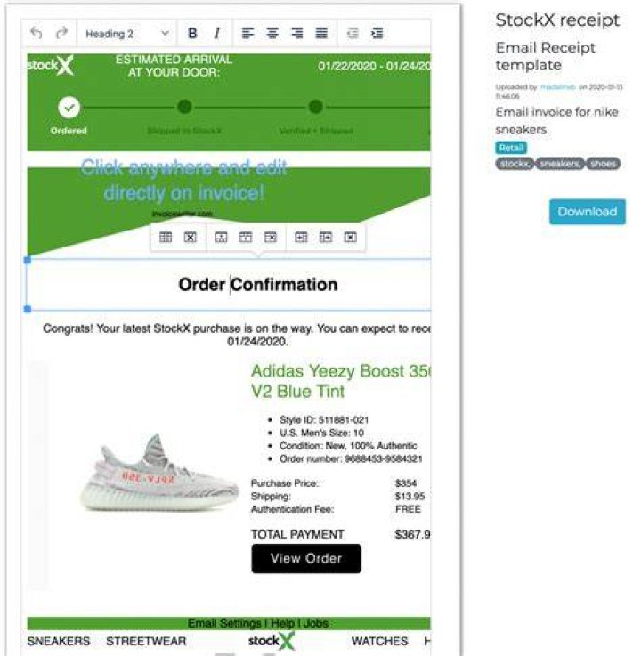 StockX Email Receipt &mdash; HYPECEIPT