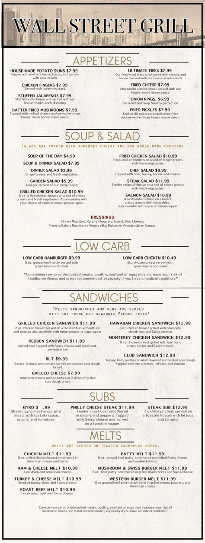 The Menu Wall Street Grill