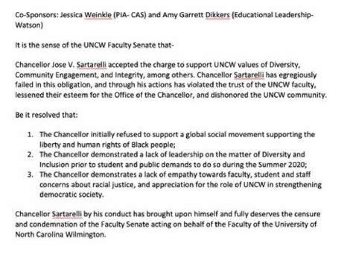 UNCW Faculty Censure Chancellor for Lack of Empathy for Racial Justice